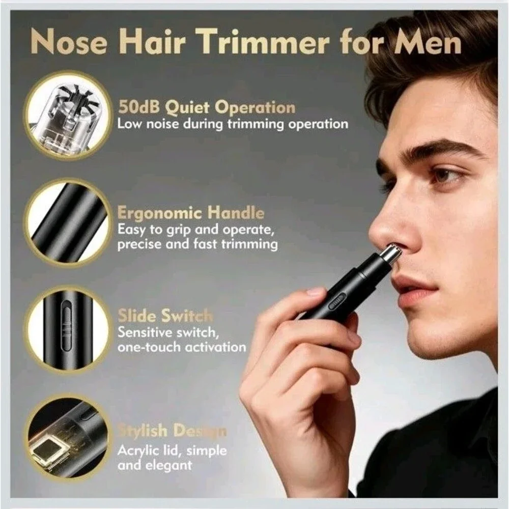 USB Rechargeable Nose Hair Trimmer Ear Eyebrow Facial Hair Clipper for Men